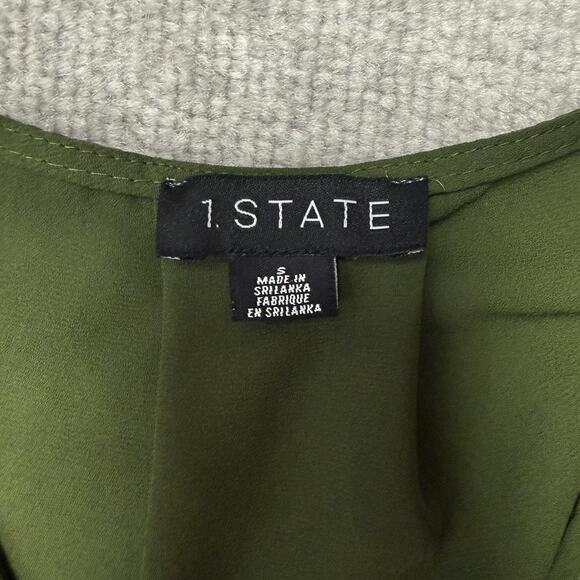 1.STATE Blouse Womens Small Green Long Sleeve V Neck Puff Sleeve Elastic Hem - Picture 2 of 5